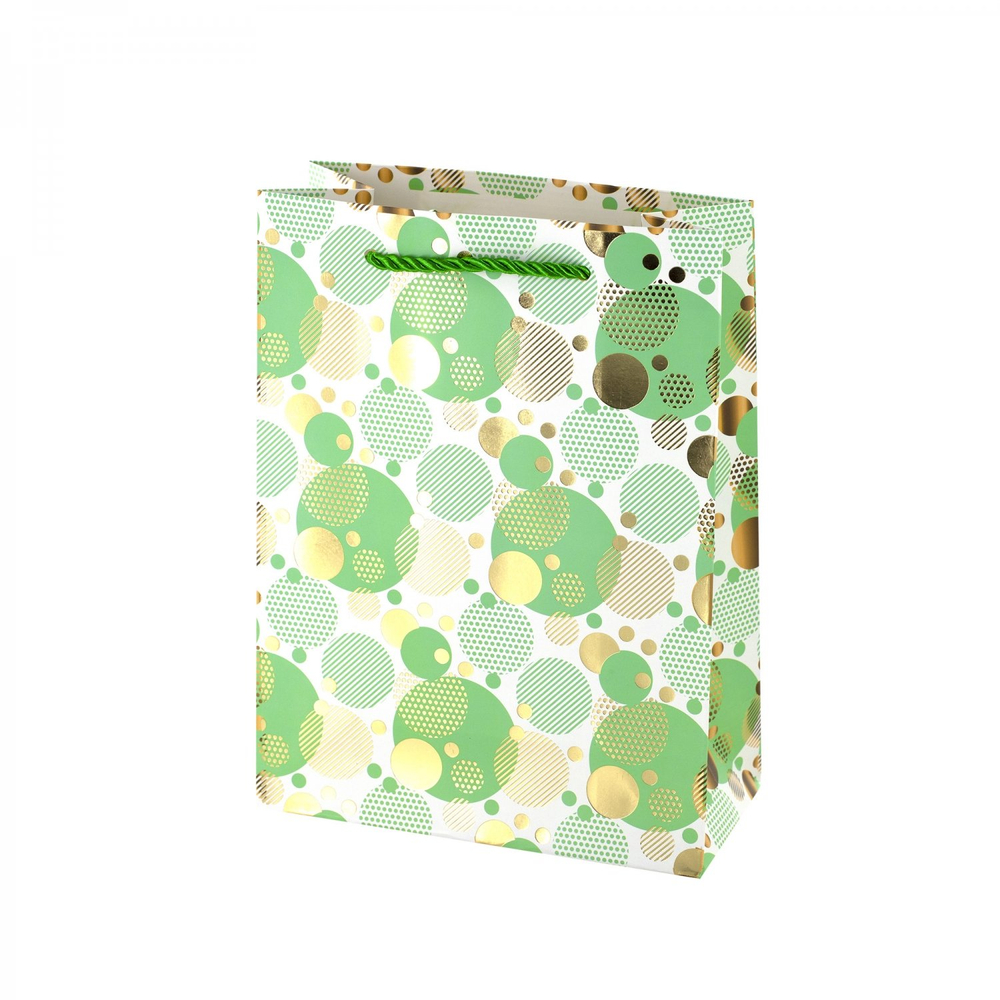 Пакет подарочный бумажный Alingar, (М) 18х24х8,5 см, вертикальный, "Яркий горошек", мат. ламинация, тиснение золото, ассорти
