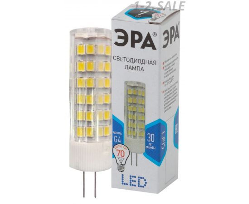 Лапочка ЭРА стандарт G4 220V 7W(560lm) 4000K 4K 52x16 JC-7w-220V-corn, ceramics-840-G4 силикон, керамика 536, 1 шт.