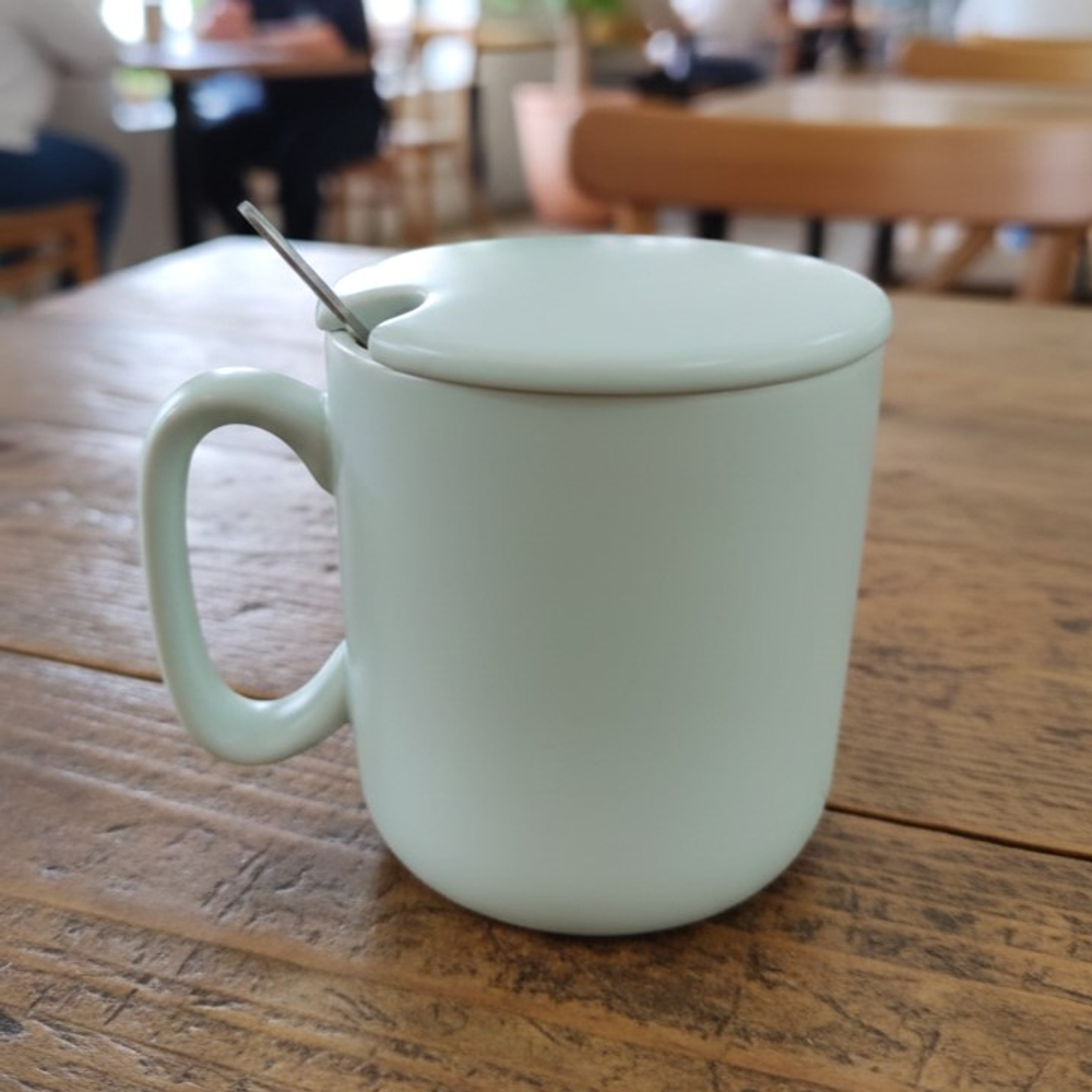 Керамическая кружка с крышкой и ложкой SWED HOUSE, голубой, 350 мл