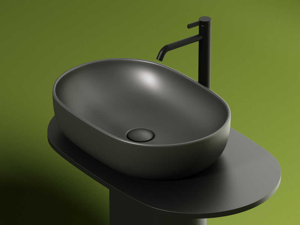 Умывальник чаша накладная овальная (цвет Темный Антрацит Матовый) Element 600x415x135мм