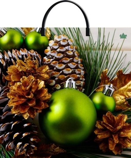 Новогодние пакеты "Зеленые шары" 36х37+10см 100мкм (10/100шт)