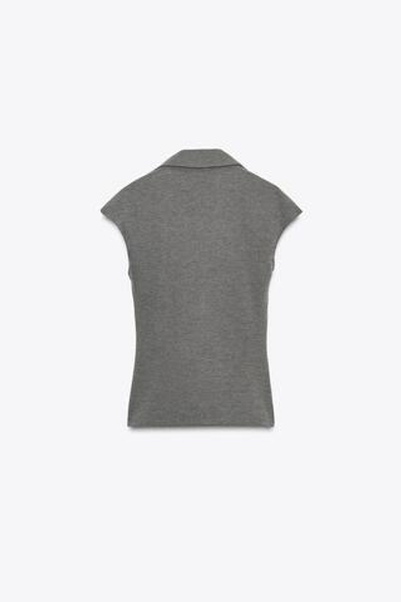 ZARA ТОП ИЗ ПИКЕ С ПУГОВИЦАМИ, АНТРАЦИТОВО-СЕРЫЙ