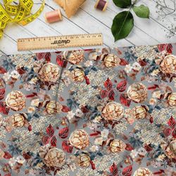 Ткань мембрана цветы золотистые с красноватым