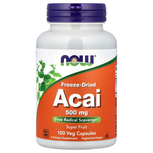 NOW Foods, асаи, сублимированные, 100 вегетарианских капсул (500 мг в 1 капсуле)