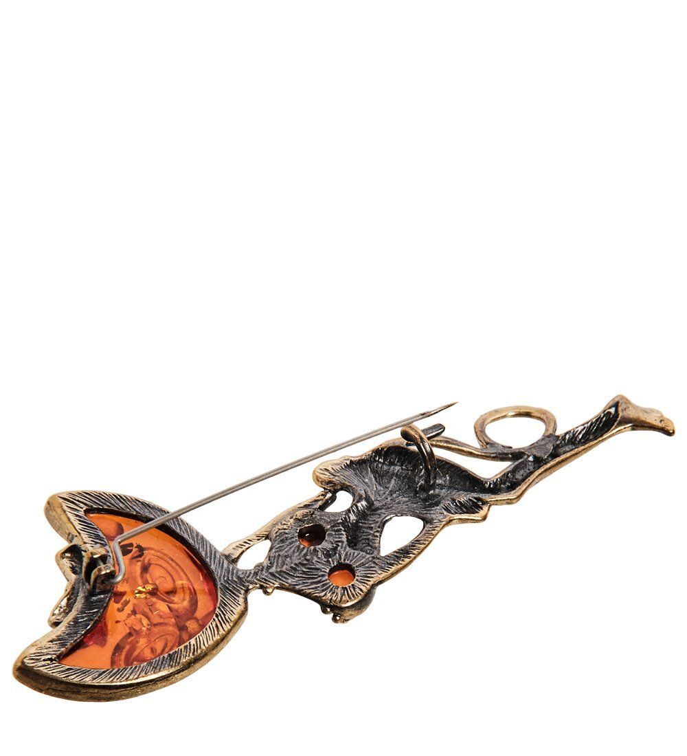 AM-2610 Брошь «Кошка Кабаре» (латунь, янтарь)