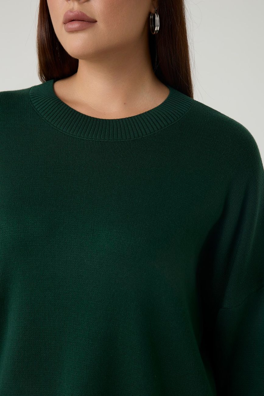 Джемпер вязаный с круглым вырезом, изумруд