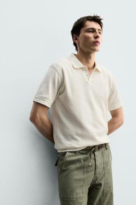 ZARA ПОЛО ПИКЕ REGULAR FIT, ЭКРЮ