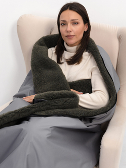 Универсальное утепленное одеяло-пончо 5 в 1 (одеяло, пончо, спальный мешок, коврик, подушка) на меху из натуральной овечьей шерсти
