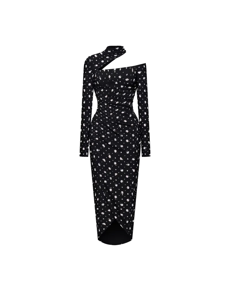 Дженнифер миди (Jenifer midi), платье миди из черного бифлекса с цветочным принтом