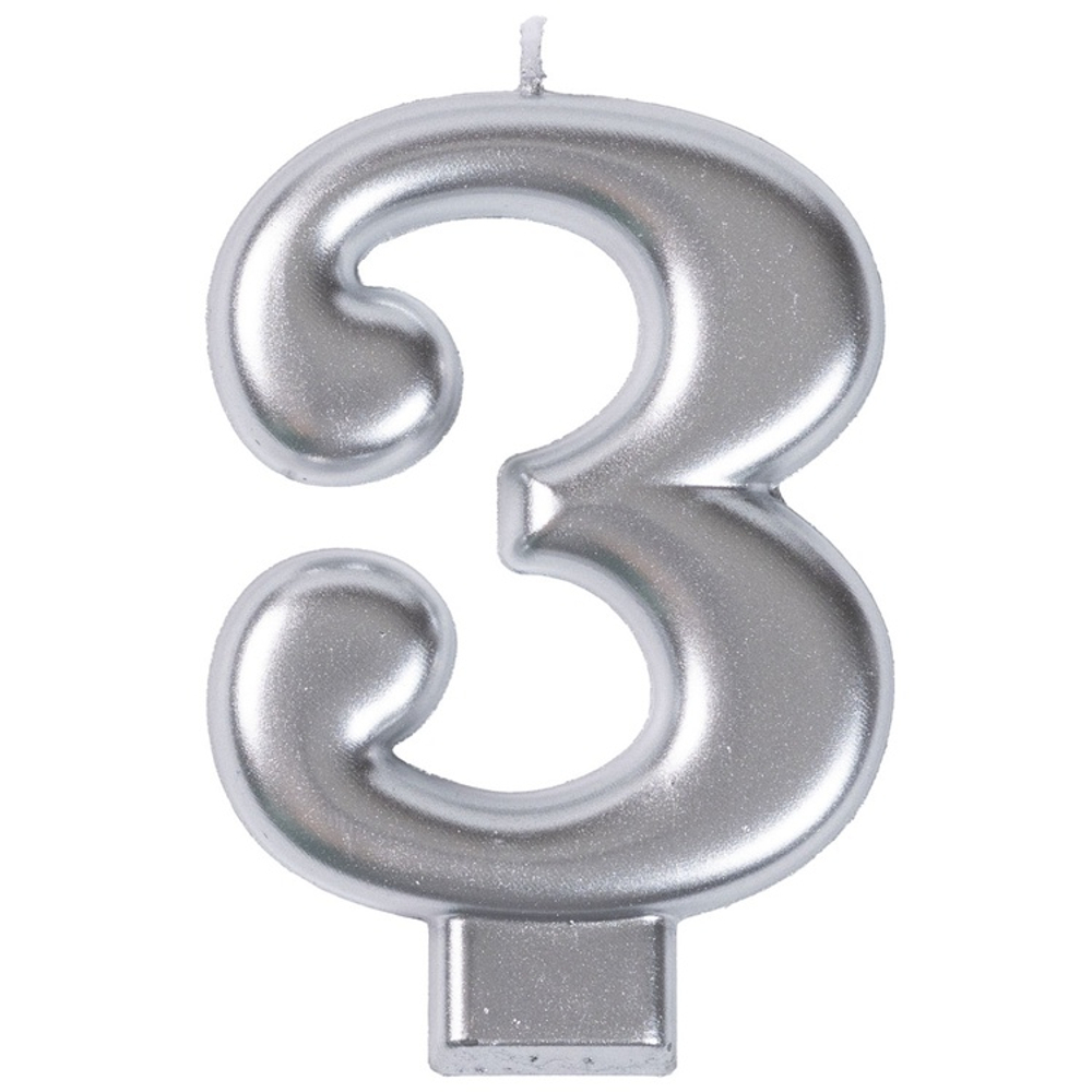 Свечи-цифры Серебряные, 8 см.