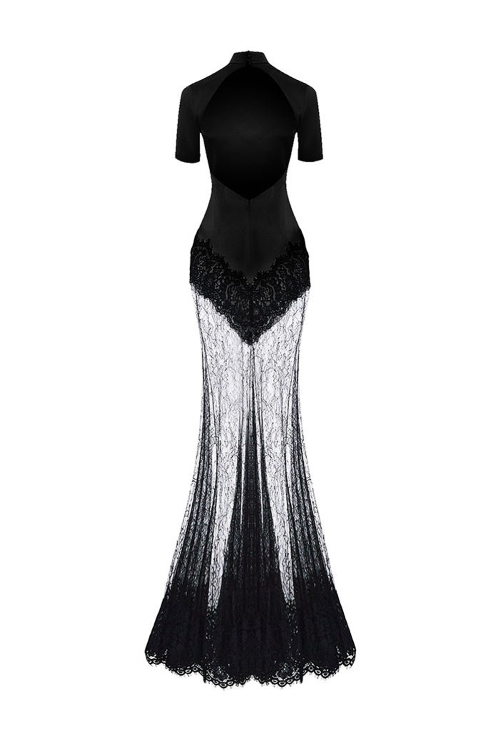 Платье макси из сатина и кружева