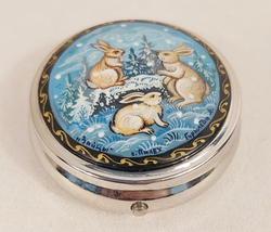 Таблетница с ручной росписью Палех "Зайчики"