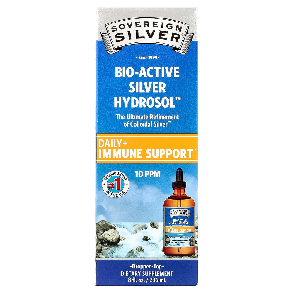 Sovereign Silver, Bio-Active Silver Hydrosol™, пипетка, для ежедневного приема и поддержки иммунитета, 10 част./млн, 236 мл (8 жидк. унций)