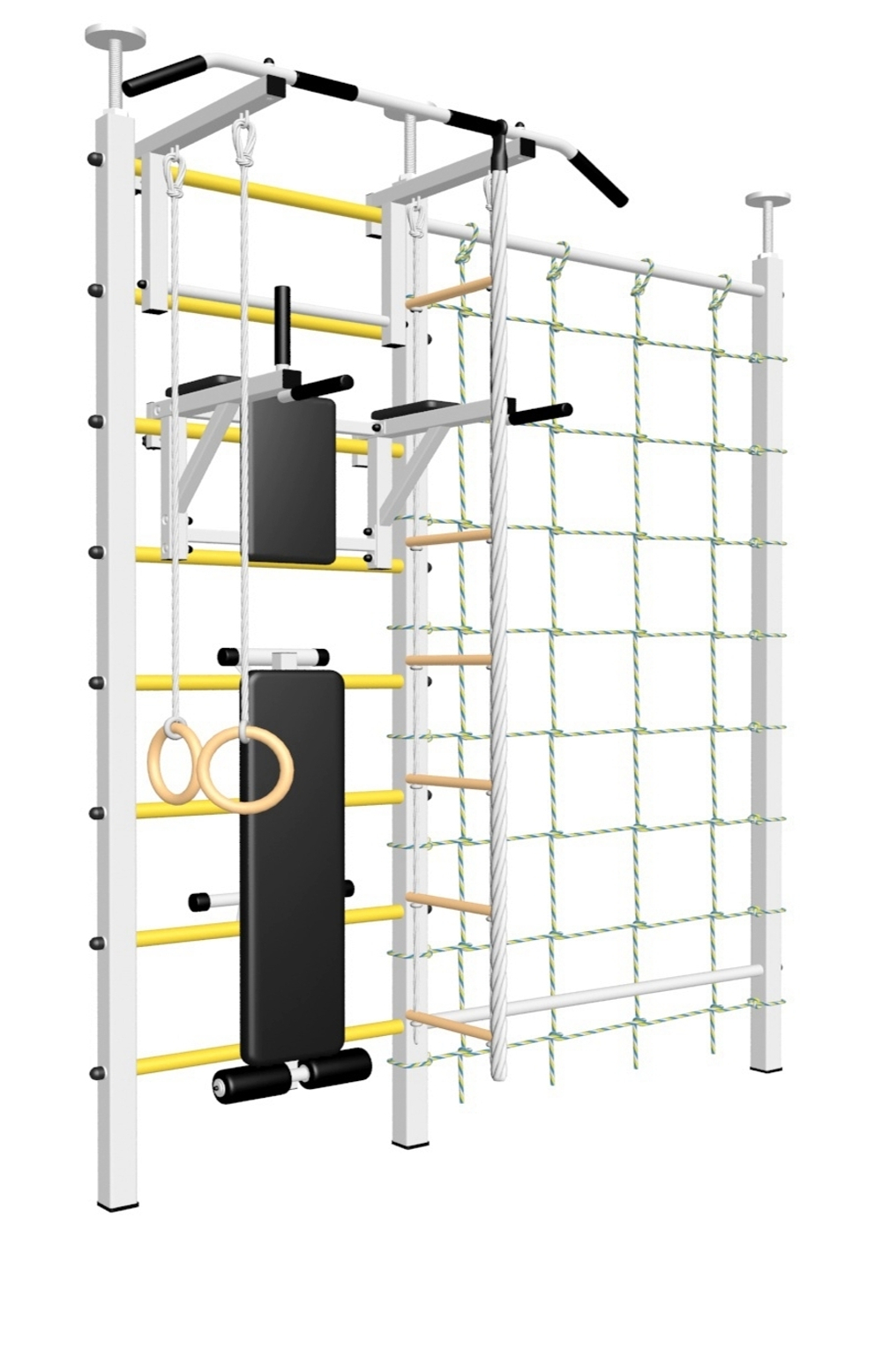 Шведская стенка Sv Sport враспор (Турник стандарт/Брусья/Скамья/Канат/Kольца/Лестница/Канатный лаз/Сетка)
