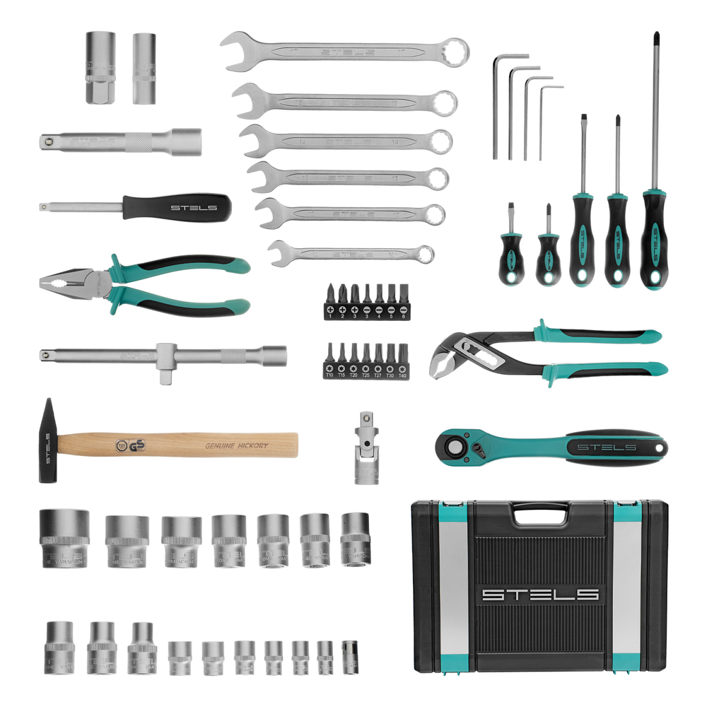 Набор инструментов, 1/2", Cr-V, S2, усиленный кейс, 58 предметов Stels