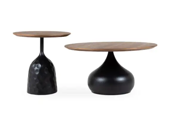 Столик журнальный Lemosab, Ø50х48 см, черный металл, столешница орех