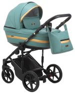 Детская коляска Adamex Rimini Deluxe 3 в 1 RI233 СЕРО-ЗЕЛ,КОЖА+ ЗОЛОТО.ОТДЕЛКА