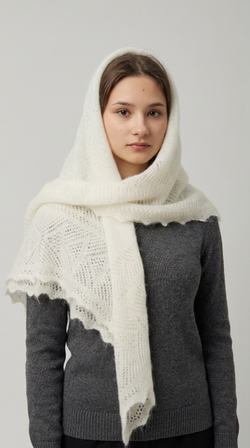 Оренбургский пуховый платок П4-100-02 экрю