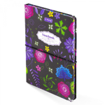 Записная книжка, А5, Yalong, 7БЦ, матовая ламинация, поролон, на резинке, клетка, цветной срез, 80 л., "Вышивка на черном", ассорти