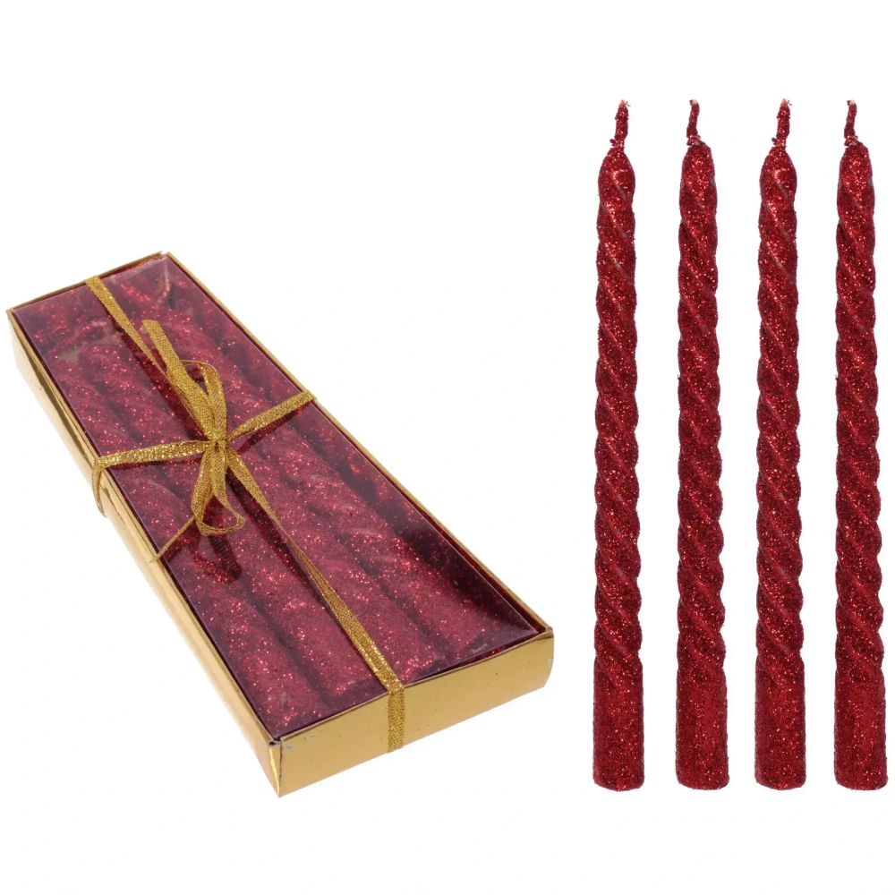 Свечи витые «Звездный блеск» 4шт 15см цвет красный, в подарочной коробке