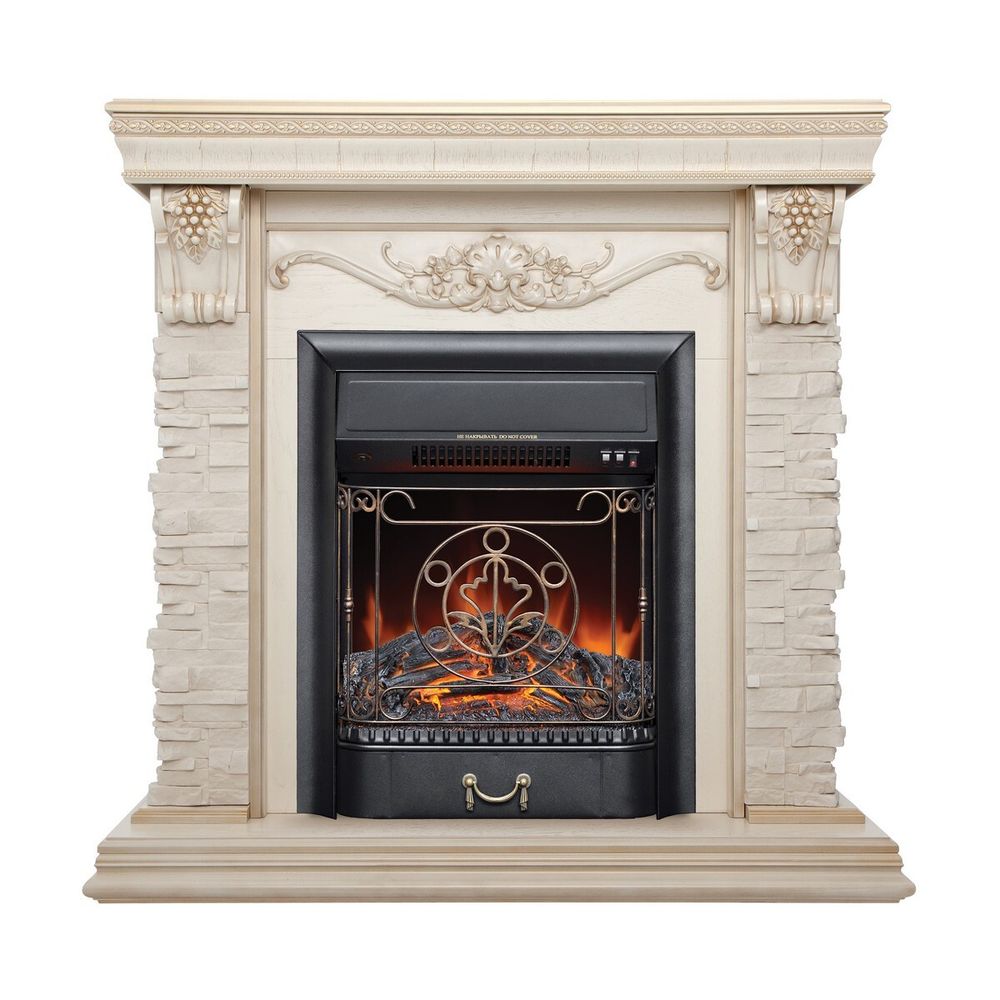 Электрокамин RealFlame Patricia WT белый дуб с золотой патиной с очагом Majestic Lux Black