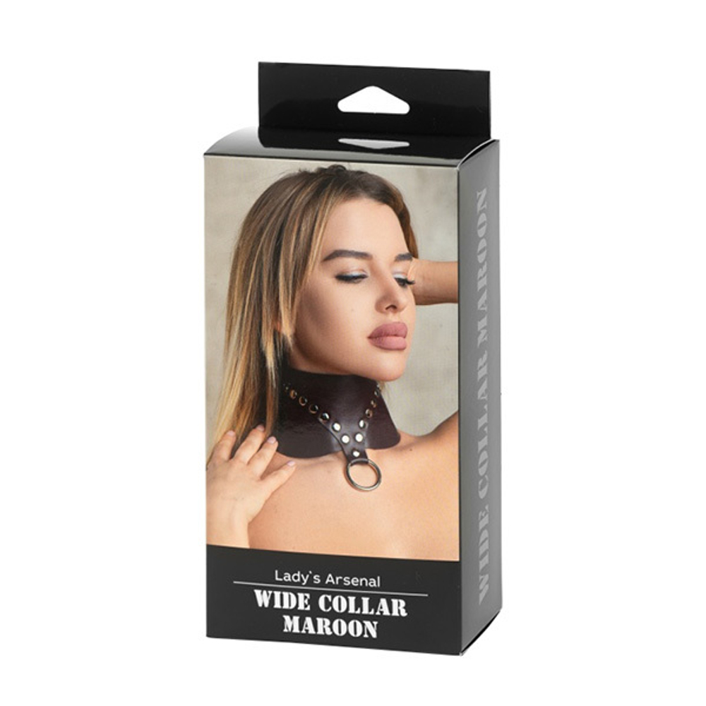 Бордовый широкий кожаный ошейник БДСМ Арсенал Lady's Arsenal Wide Collar Maroon 67010