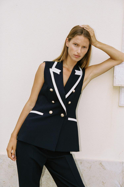 ZARA ЖИЛЕТ С КОНТРАСТНОЙ ОТДЕЛКОЙ, МОРСКОЙ СИНИЙ