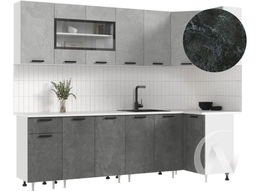 Кухня Рио NEW ЛДСП 2;6х1;0м (белый/бетон светлый; бетон темный/кастилло темный)