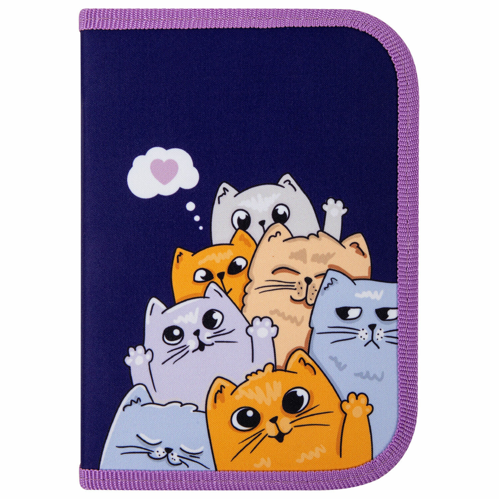 Пенал ПИФАГОР, 1 отделение, 1 откидная планка, полиэстер, 19х13 см, "Cats greetings", 272291