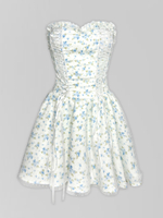 Платье YIYI STORY 3866 короткое в цветочек с пышной юбкой и вставками из лент