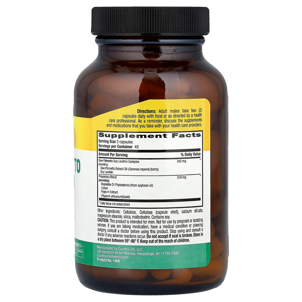 Country Life, Экстракт серенои и пиджеума, 90 веганских капсул