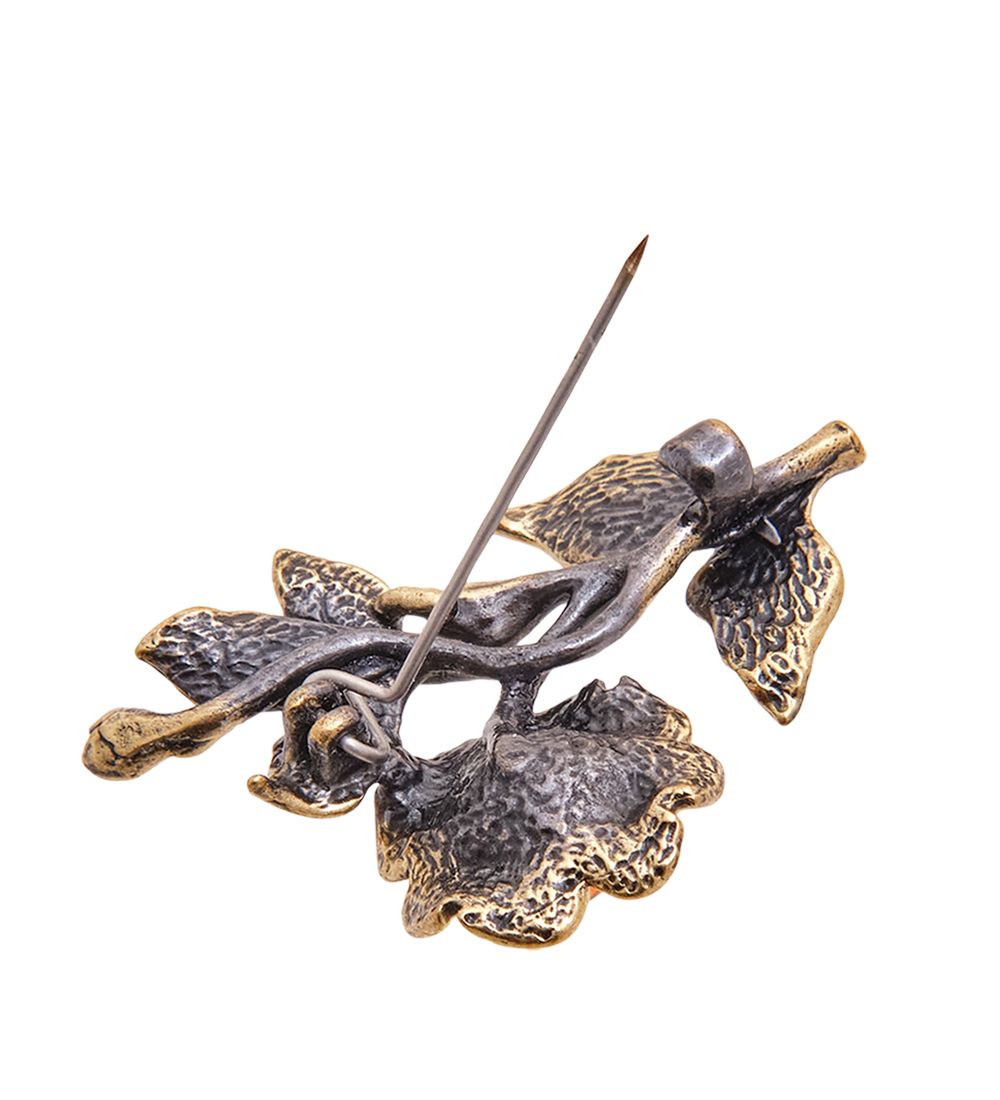 AM-3522 Брошь «Цветок Космея» (латунь, янтарь)