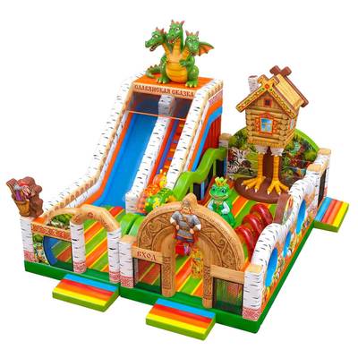 Коммерческий надувной батут «Славянская сказка», 11×10×7,9 м, с горкой
