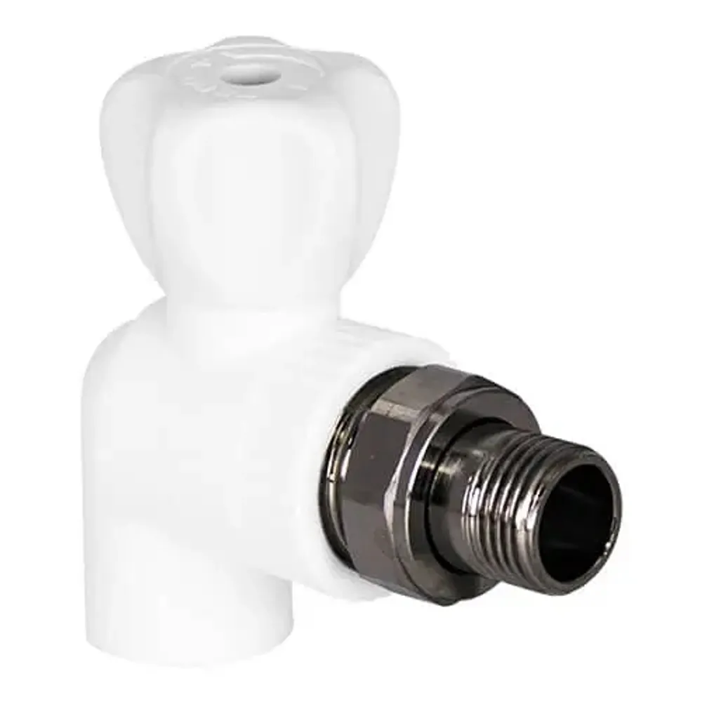 Кран шаровый РР д/рад. 20*1/2&quot; угловой белый (Tebo)