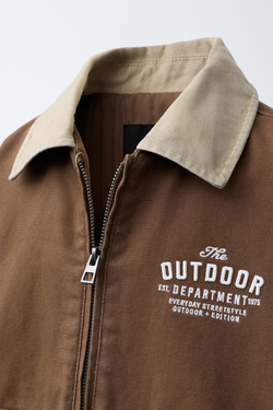 ZARA КУРТКА С КОНТРАСТНЫМ ВОРОТНИКОМ, КОРИЧНЕВЫЙ