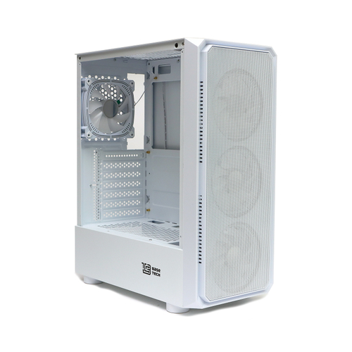 Корпус BaseTech eXtreme GFX-03, Без БП, ATX, белый, 4xICE BLUE FAN, 2xUSB2, 1xUSB3, бок: закалённое стекло (BT-GFX-03W-MESH-4F-IB)
