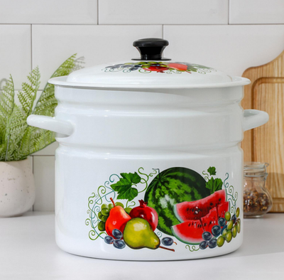 Кастрюля эмалированная цилиндрическая, 10 л, деколь МИКС