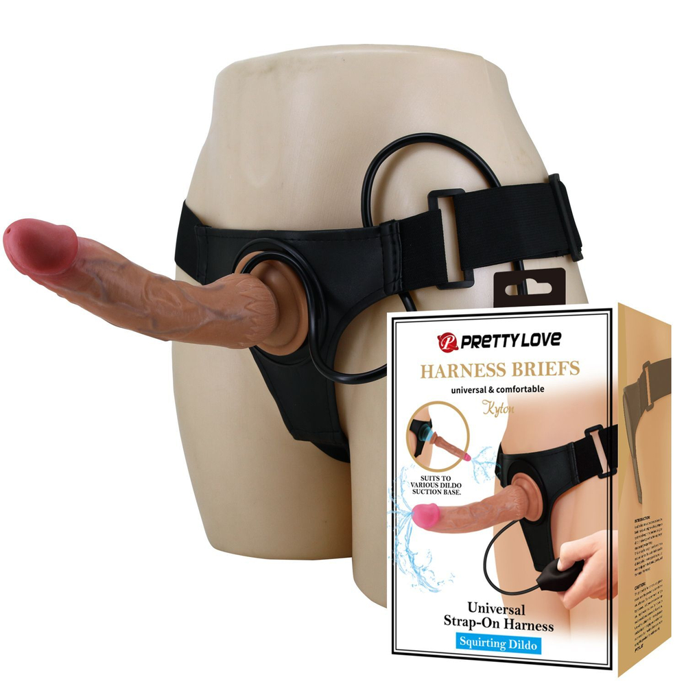 Женский страпон с эффектом эякуляции Kyton (Цвет: телесный с черным)