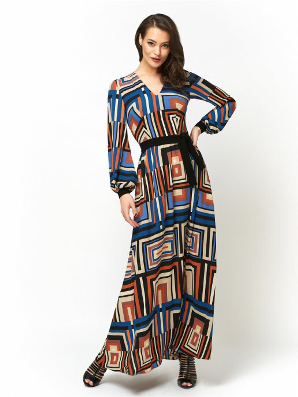 Креповое платье с длинной юбкой - трапеция мульти 14-01-20 SS