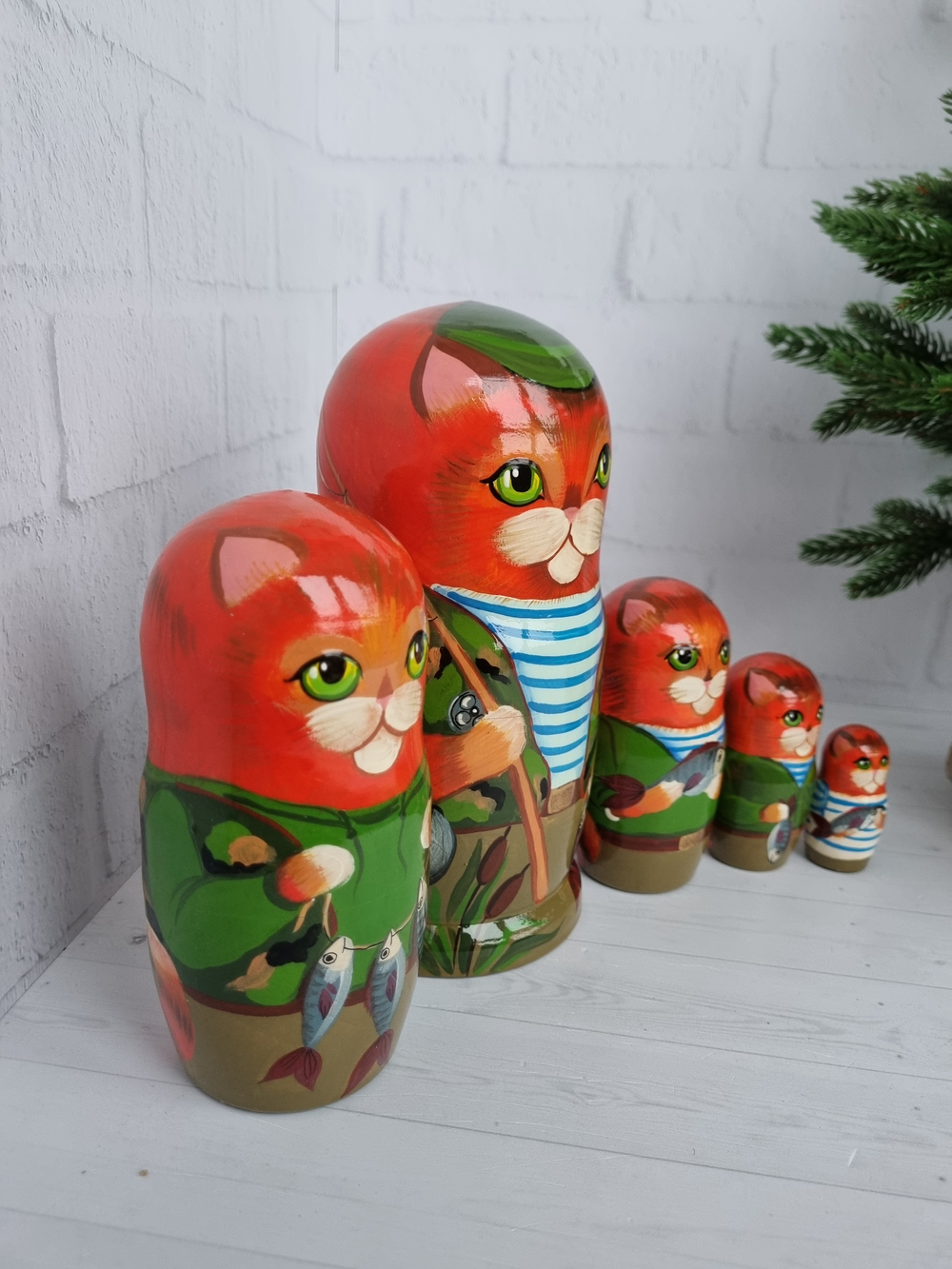 Матрешка "Котик Рыбак Рыжик" 5 мест