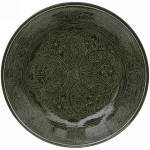 Ляган плоский 42см зеленый Риштанская Керамика