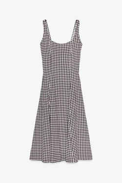 ZARA ПЛАТЬЕ В КЛЕТКУ ВИШИ, КОРИЧНЕВЫЙ
