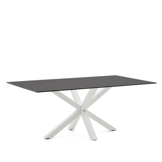 Argo Стол обеденный с белыми ножками из стали и столешницей из черного стекла 200x100