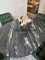 Круглый раздвижной стол "Лофт", луанда и стулья "Бостон" оливковый