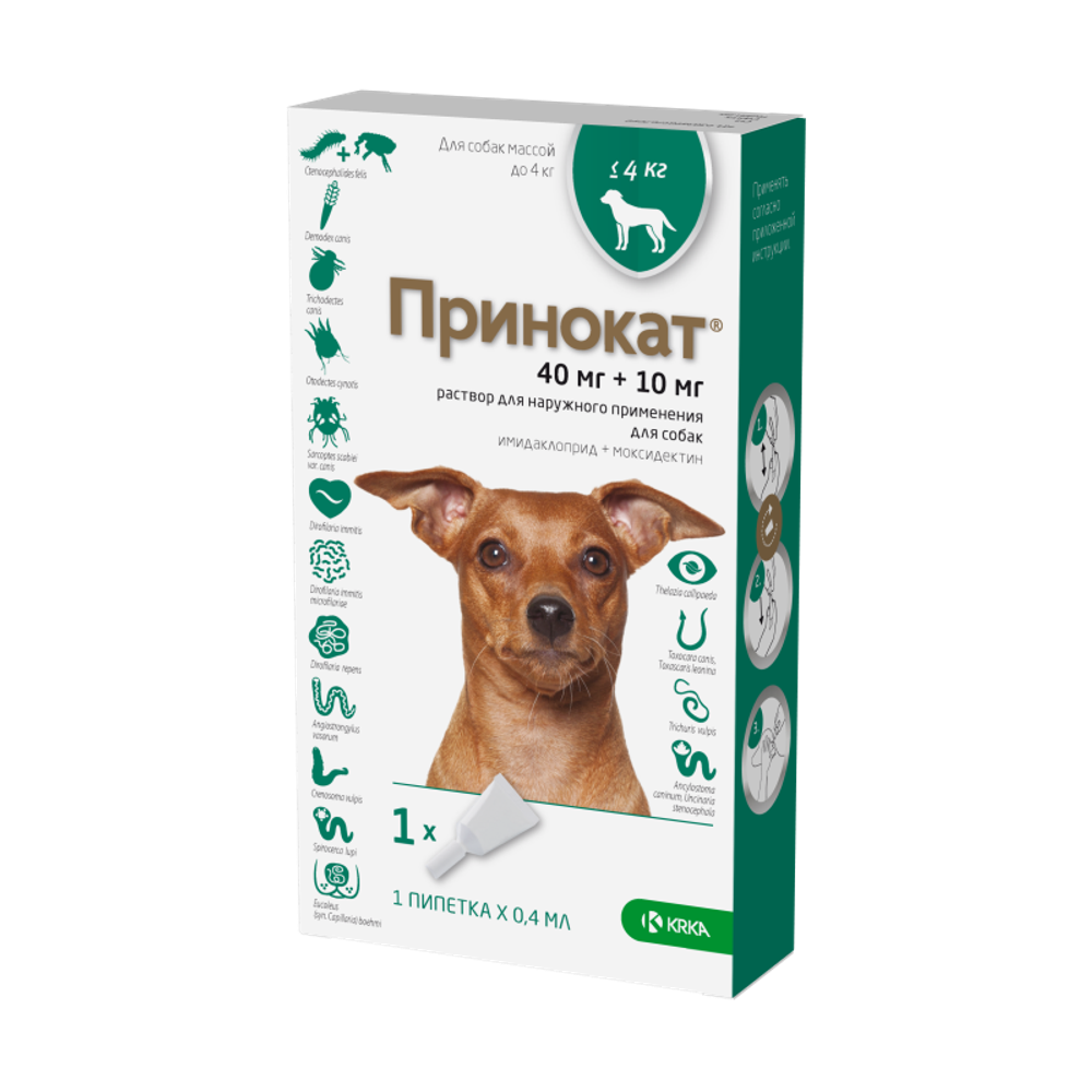 Принокат капли для собак весом до 4 кг,пипетка 0,4 мл