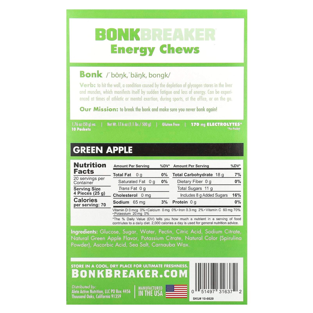 Bonk Breaker, Energy Chews, зеленые яблоки, 10 пакетиков по 50 г (1,76 унции)