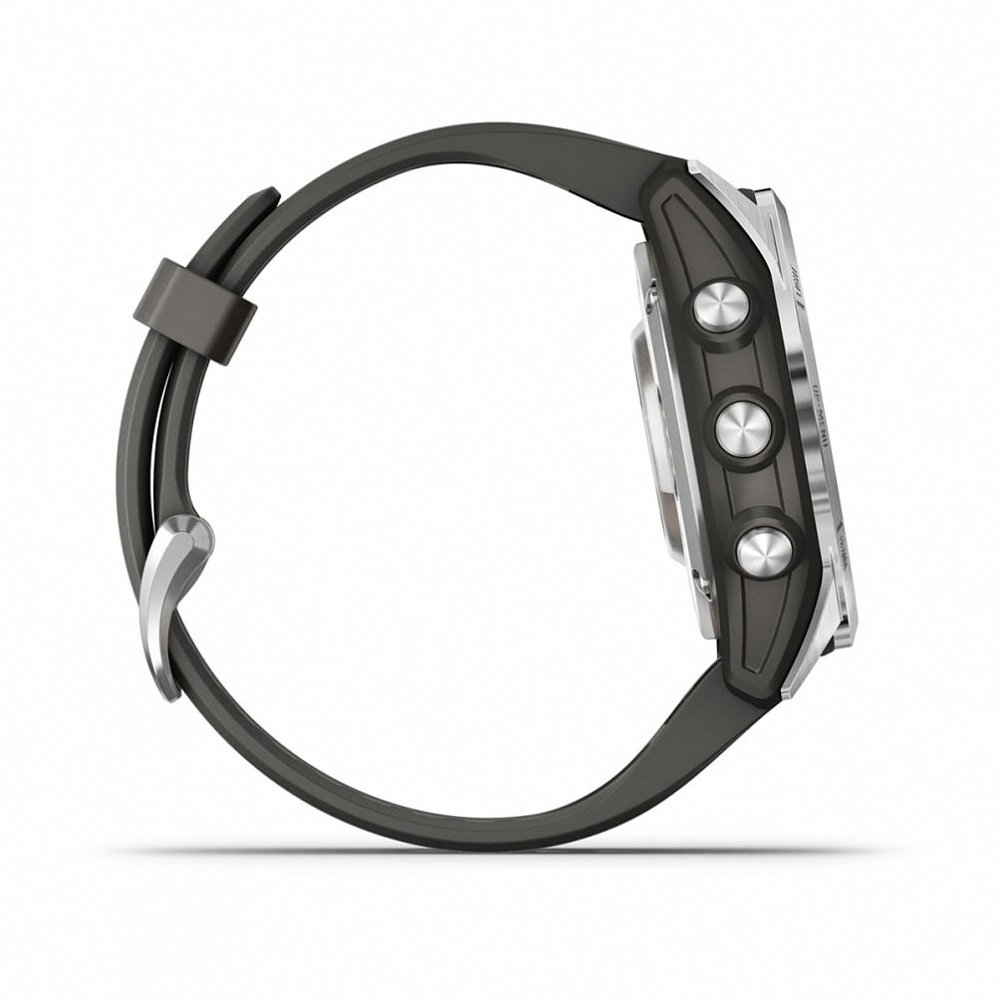 Смарт-часы Garmin Fenix 7s Pro Solar серебристый с черным силиконовым ремешком, 010-02776-01