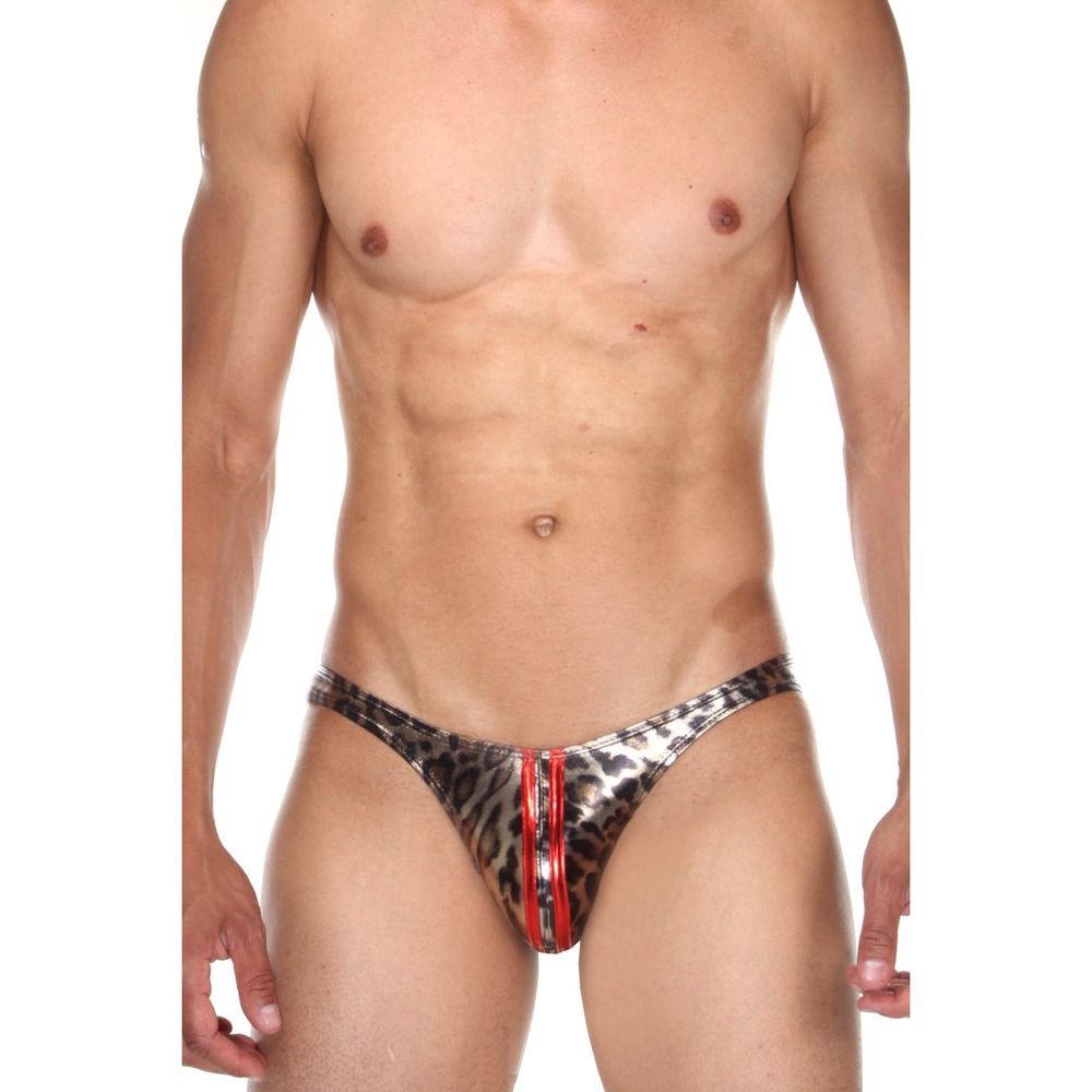 Мужские трусы слипы леопардовые с красными полосками Cosmos Colors DL20_GR