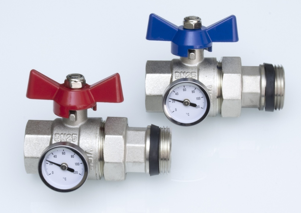 Кран шаровой с полусгоном и термометром  1" (ПРЯМОЙ)  ViEiR  (20/1пар)