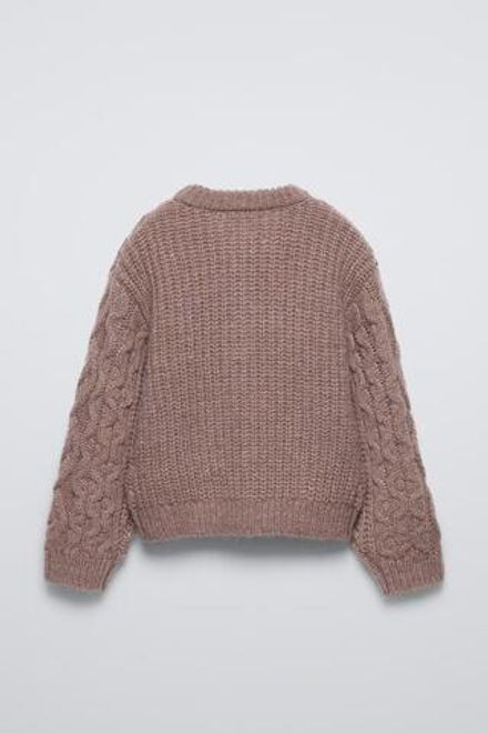 ZARA КАРДИГАН С УЗОРОМ «КОСЫ», БЕЖЕВЫЙ
